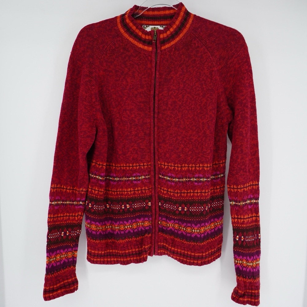 Tiara International Pink Nordic Full Zip Fair Aisle Sweater Womens Small Cozy